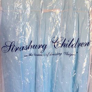 Strausburg Childs dress blue with white eyelets